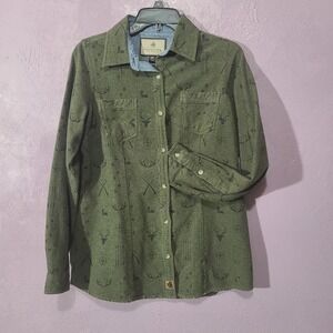 Legendary Whitetails Brushed Flannel Hunting Print Shirt Womens Medium Olive